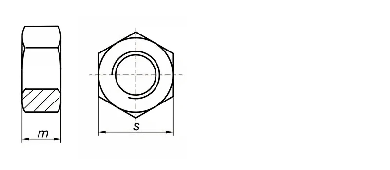 316L DIN934 Hexagon Nut M2-M56 Drawing Sheet