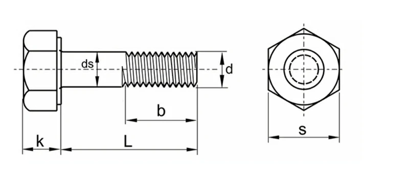 316L Stainless Steel Outer Hexagon Full Tooth Bolt Drawing Sheet