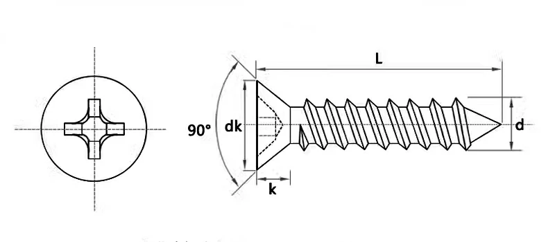 Cross Countersunk Head Self-Tapping Screw Extension Wood Screw