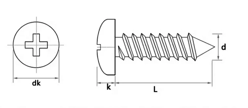 Cross Pan Head Self-Tapping Screws Drawing Sheet