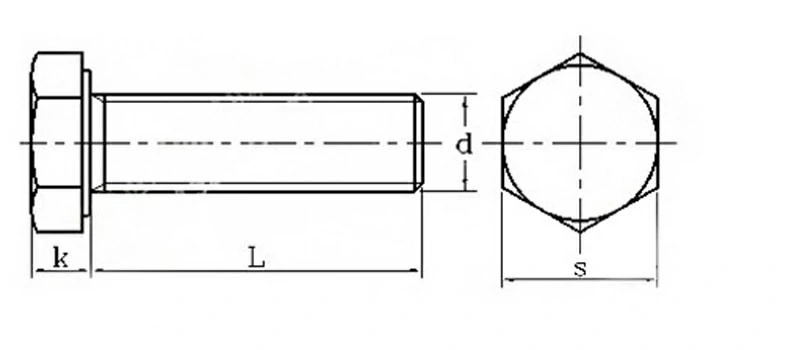 DIN933 Outer Hexagon Bolt A4-80 Drawing Sheet