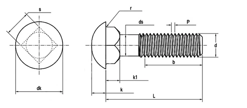 Round Head Square Neck Bolt drawing Sheet