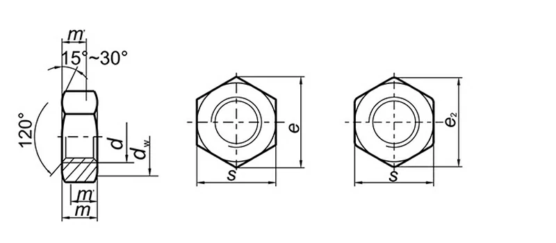 Hexagon Nut Nut M2M2.5M3M4M5M6M8-M48 Drawing Sheet