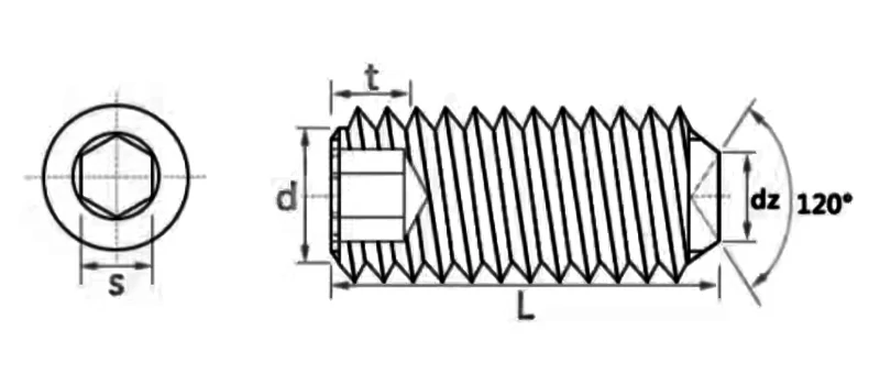 Hexagon Set Screw With Concave End Drawing Sheet