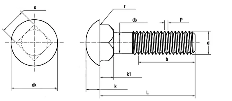Large Half Round Head Square Neck Bolt Drawing Sheet