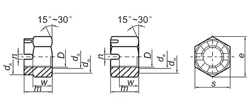 Type 1 Hexagon Slotted Nuts Drawing Sheet