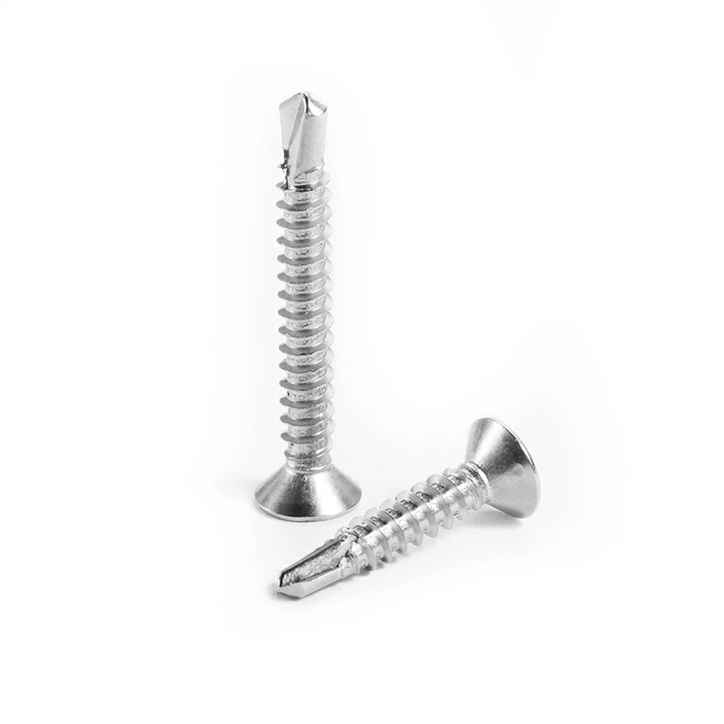 410 Stainless Steel Cross-groove Countersunk Self-Tapping and Self-Drilling Screws, Flat Head Drill Tail Screws